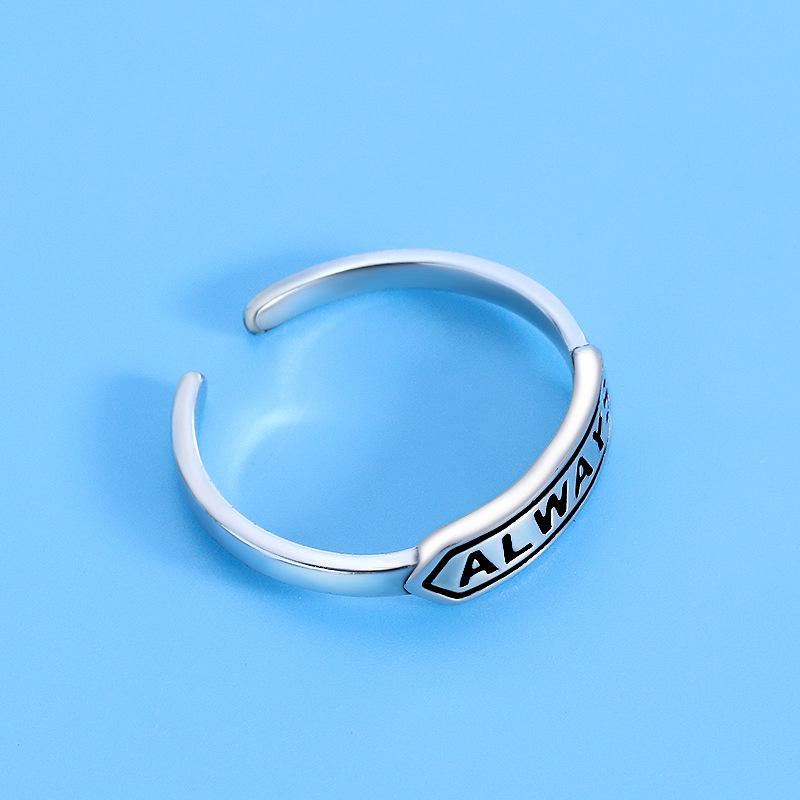 BELLA BOX Retro ALWAYS Lucky Ring, A Niche English Letter Chain Index Finger Ring For Women, An Aged Imitation Thai Silver Open Ring