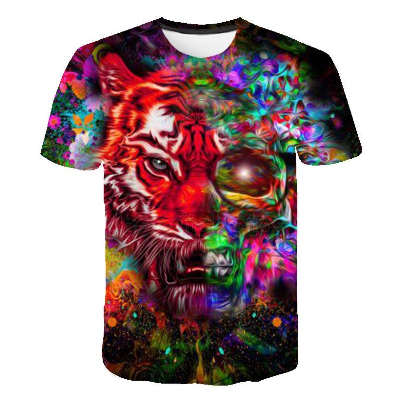 Summer Colorful Tiger 3D Digital Printed Animal T-shirt Men's Women's Short Sleeves Shirt