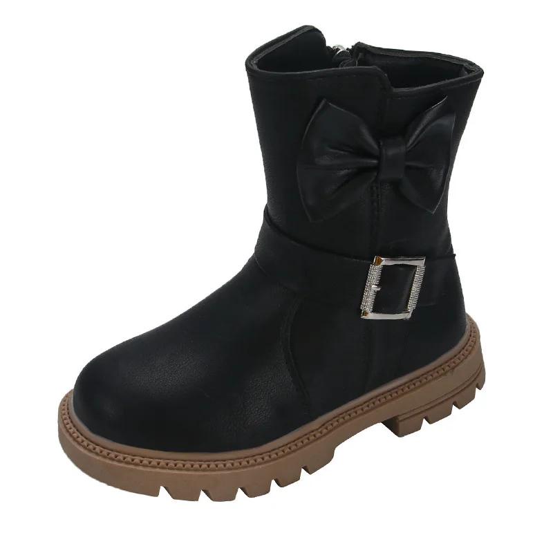 Fashion 2024 Girls Boots Bowkont Children Fashion Buckle Cool Solid Color Toddler Girls Shoes Casual Short Boots Korean Princess Shoes