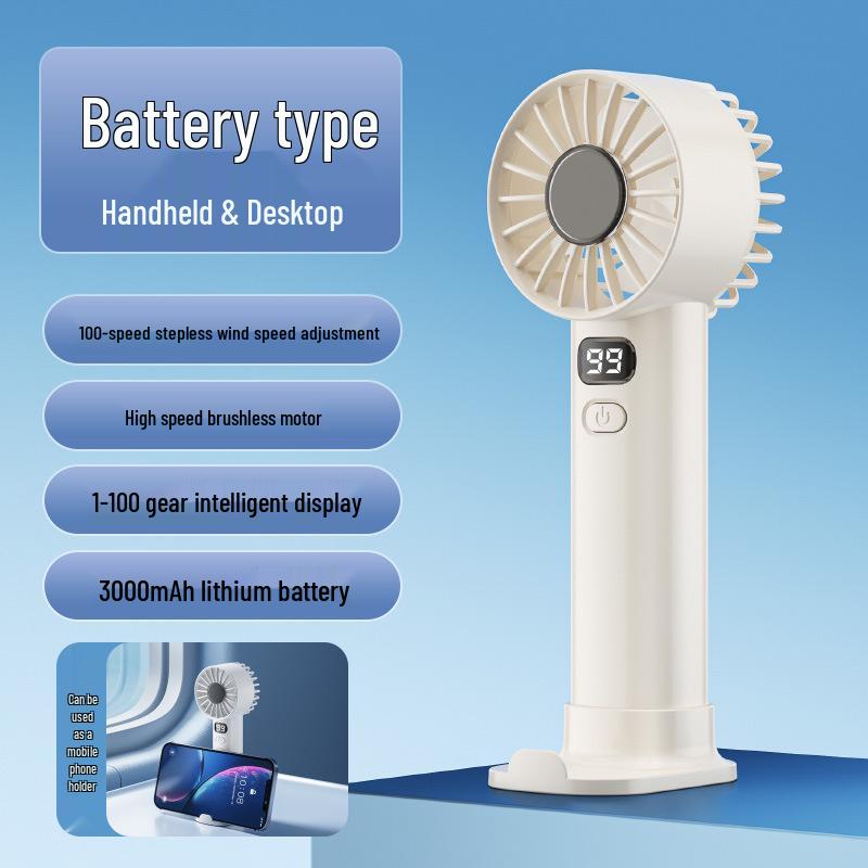 100-Speed Mini USB Rechargeable Handheld & Desktop Fan 6*6*17 cm