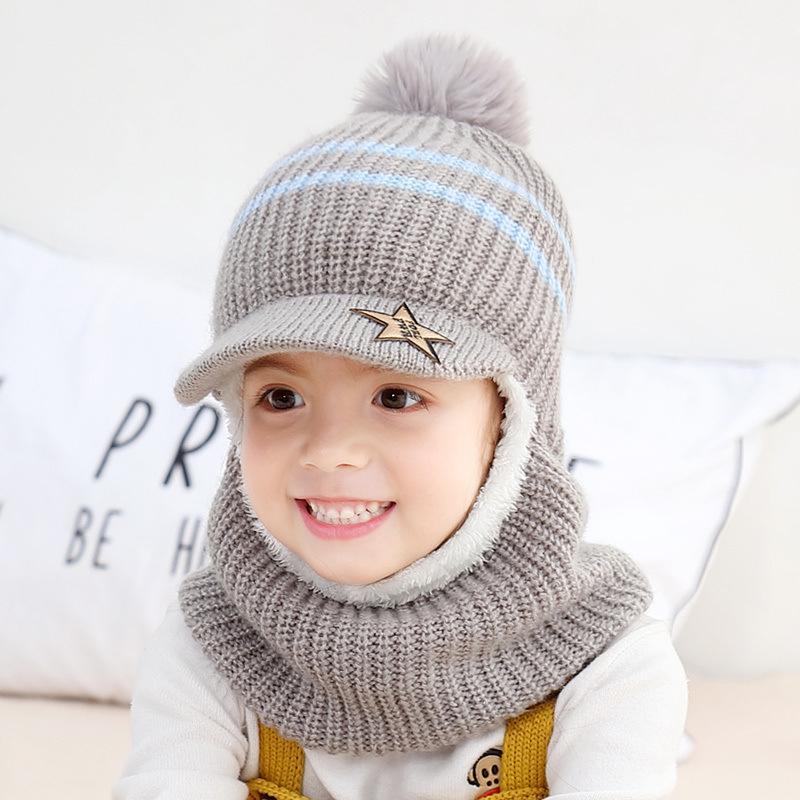 Kids Girls Boys Toddler Baby Winter Warm Hat Hooded Scarf Earflap Knitted Cap