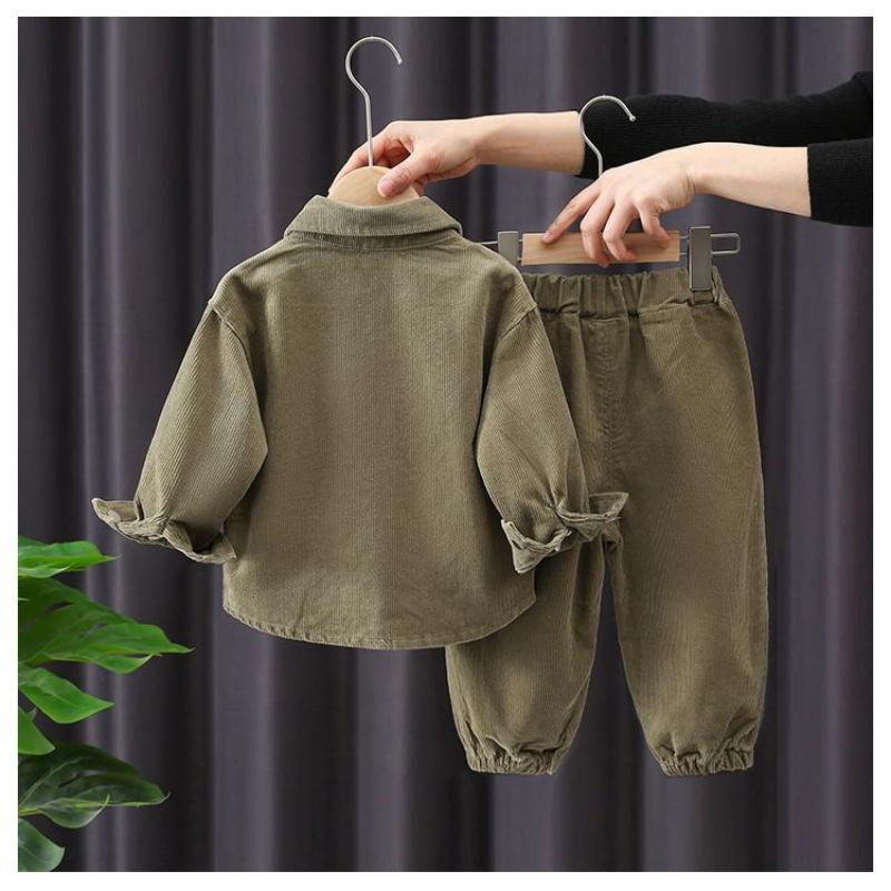 Conjuntos de 2 Piezas para Niños Moda Estilo Coreano Infantil Pana Chaquetas de Manga Larga para Niños y Pantalones Jogger Casuales Holgados Primavera Otoño