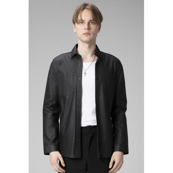

Mesn Shirts Повседневный стиль Мужская рубашка из натуральной кожи 4XL чёрный