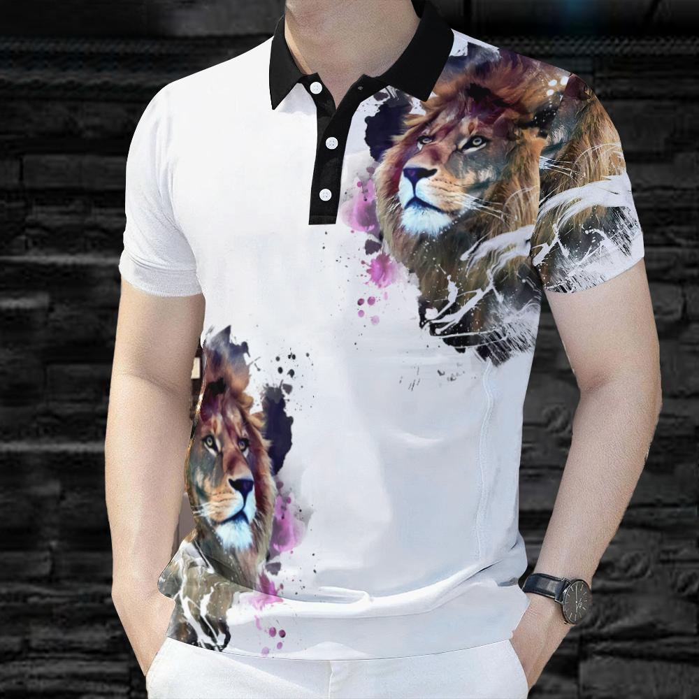 Fashion Men's POLO Shirt Dragon Pattern Short Sleeve POLO Shirt Slim Men's POLO Shirt Animal Short Sleeve Top