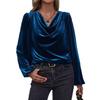 Autumn/Winter Women's Golden Velvet High Neck Puff Sleeve Top