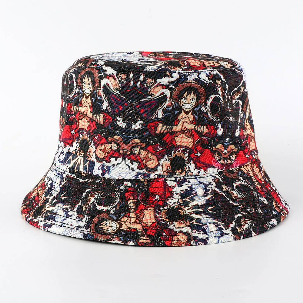 One Piece Anime Luffy Block for Men and Women, One Piece Outdoor Sun Protection Versatile Pot Hat, Printed Bucket Hat