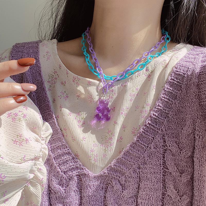 

Симпатичное двухслойное ожерелье в стиле Харадзюку с мультяшным мармеладным мишкой и кулоном в виде плюшевого мишки