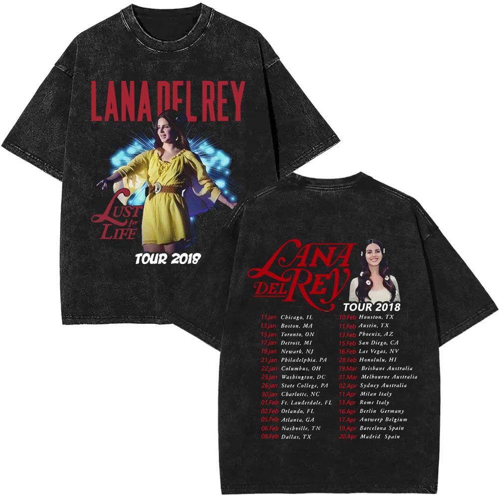 Washed Vintage WashedLana Del Rey  Tour Tshirt Men Women Hip Hop Fashion Pop Music Tshirts Unisex Casual Cotton T Shirts