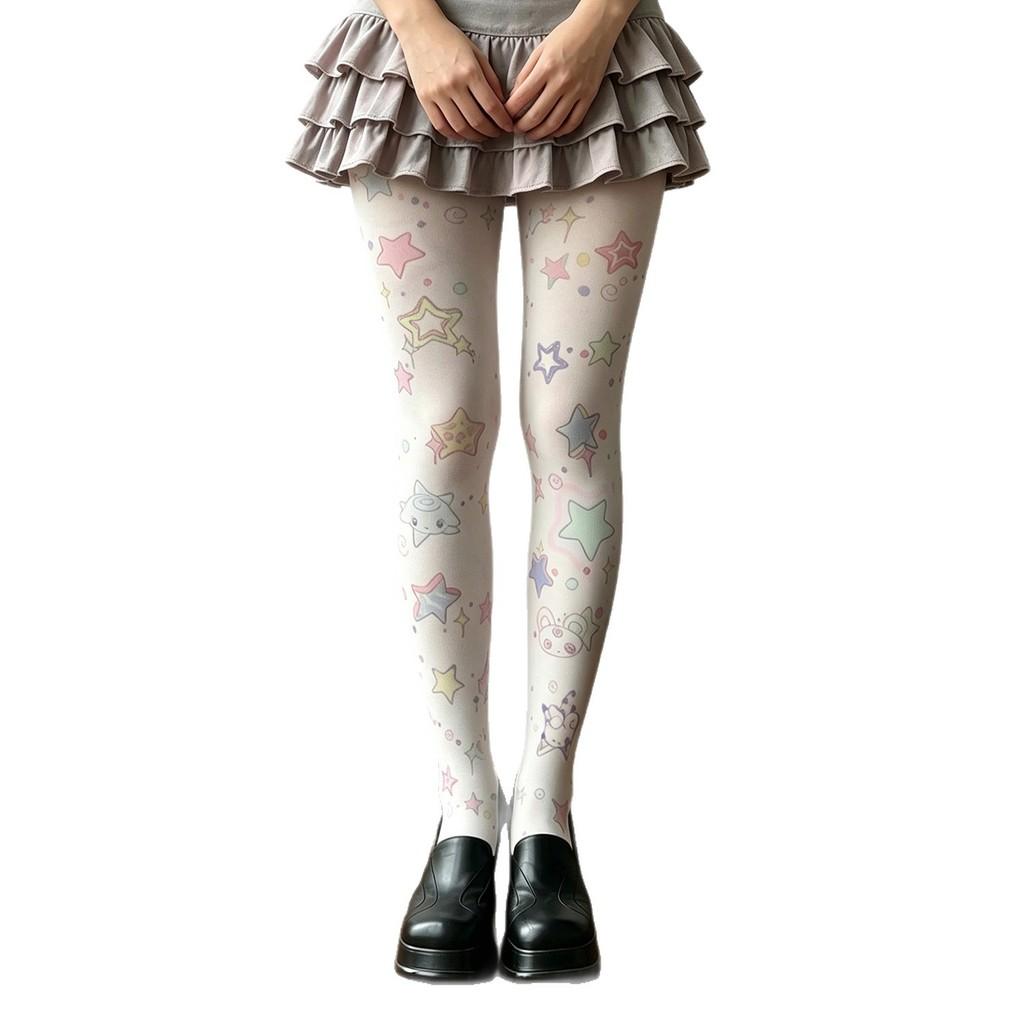 Cartoon Print Tights With Velvet Fabric For Women Casual Wear