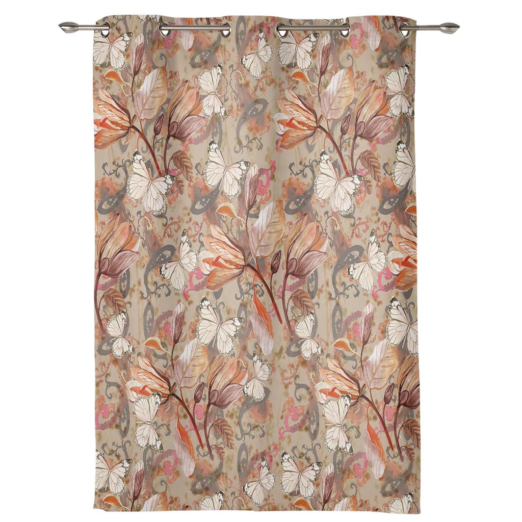 Starožitný květinový list motýl Okenní závěs Obývací pokoj Luxusní záclonový závěs do ložnice Domácí kuchyně Závěs