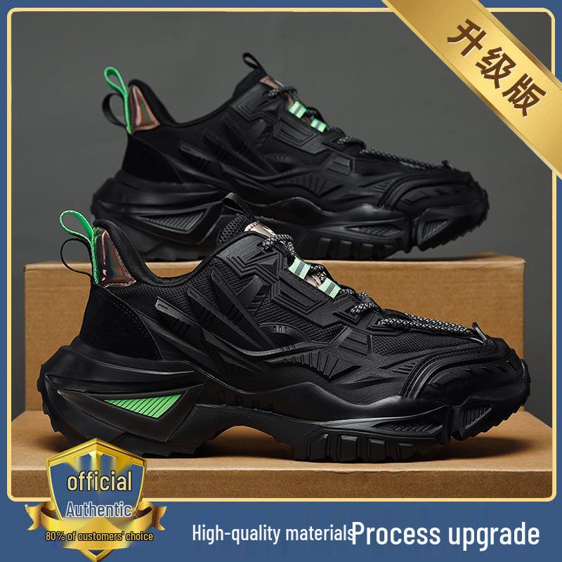 Men's 2025 New Autumn Breathable Running Shoes - Stylish Black Sports Casual with Height Increase