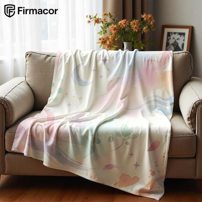 Pastel Watercolor Moon Cloud Anime Cartoon Flannel Blanket Soft Warm Throw for Bedroom Sofa Car Kids Holiday Gift
