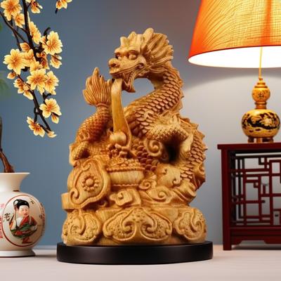Natürliche Zypresse Panlong Tierstatue Tierkreiszeichen Drache, China Haus Zimmer Büro Merkmale Figuren Jahr des Drachen Geschenk