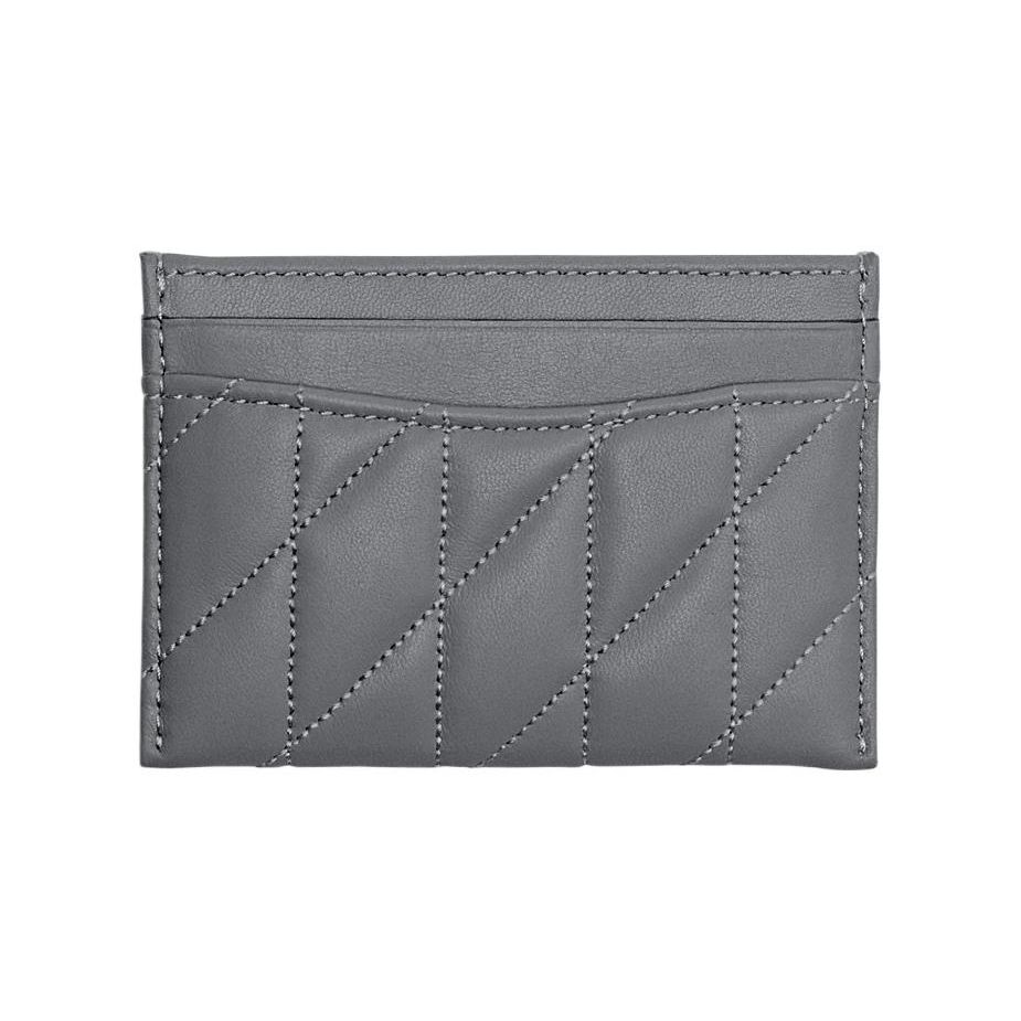 Coach Card Case 11 Solid Logo Stripe Stitching Leather Card Holder Women Accessories Gray CM434-LHN19