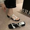 2025 Summer New I-shaped with Thick Heel Square Head Temperament Fashionable and Versatile, Cool and Comfortable, Wear High-heeled Cool Slippers