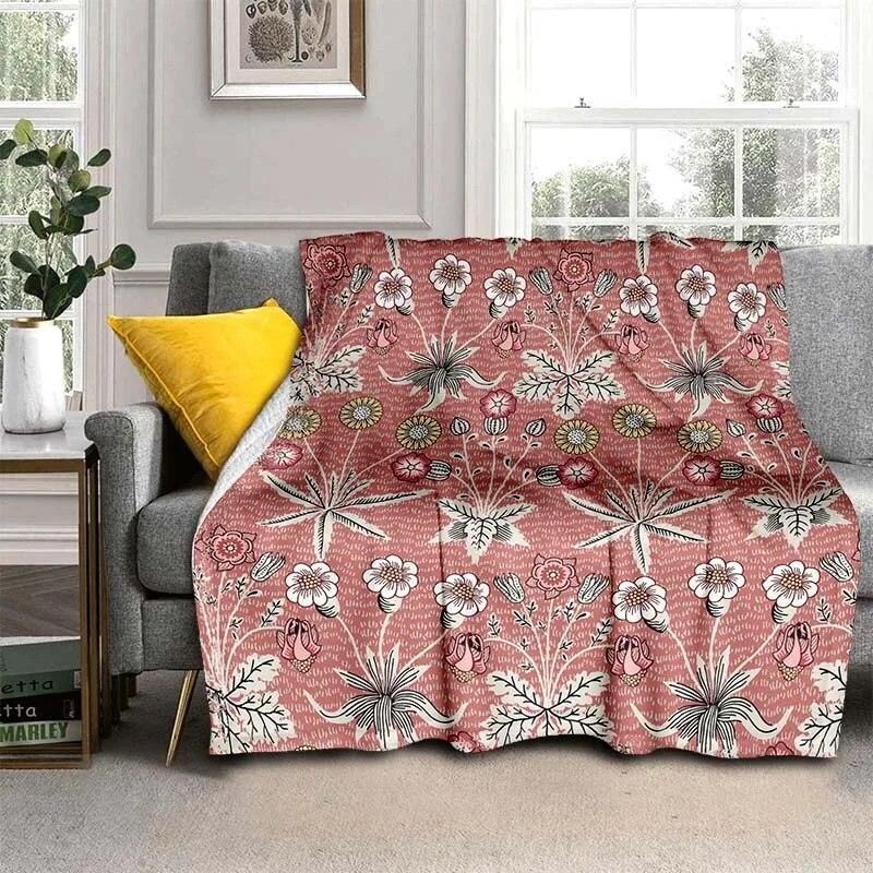 Módní přikrývka se zářivými květinami – lehký flanelový přehoz na pohovku, přikrývka s digitálním potiskem s měkkou a červotočivou flanelovou látkou