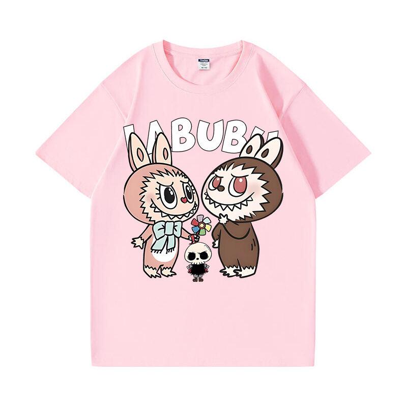Beige T-shirt summer Labubu clothes printed short-sleeved cartoon top