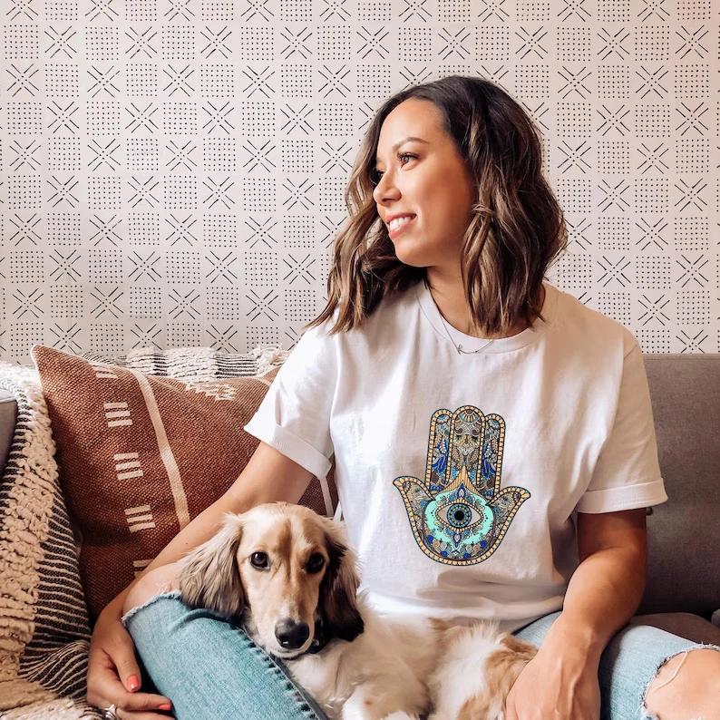 Hamsa Hand T-Shirt Evil Eye, Hand of Fatima, Spiritual Tee M