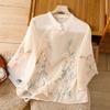 Retro embroidered cotton and linen shirt women's summer new stand-up collar diagonal placket buckle temperament top