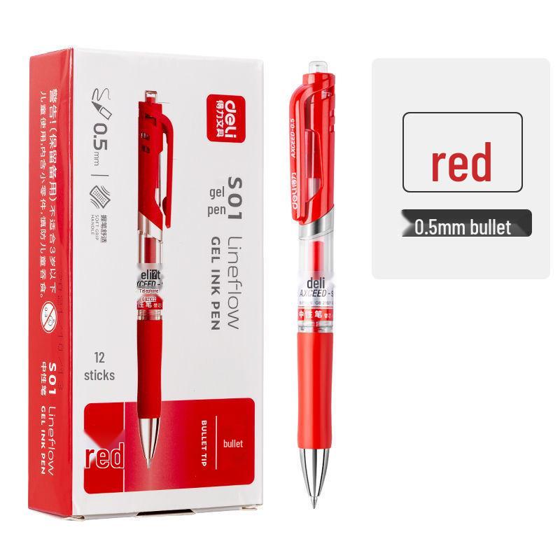 Black/Blue/Red Deli S01 Click Ballpoint Pen - 0.5mm for Students