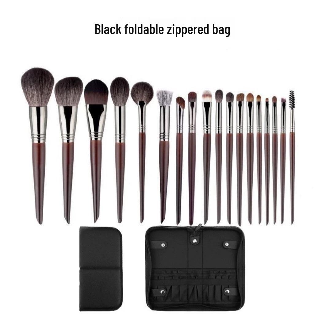 18-Piece Professional Animal Hair Makeup Brush Set - Soft Hair Brushes for Eye Shadow, Powder, and Blush.