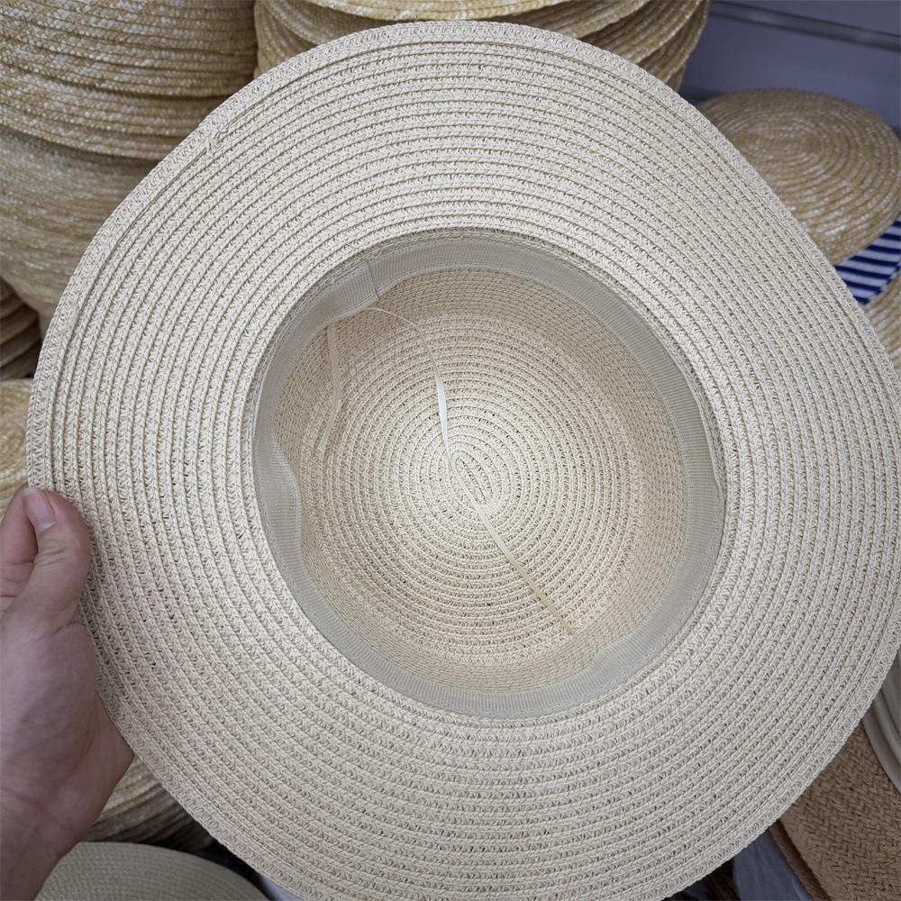 Ink wind webbing flat top straw hat women's summer sunshade travel versatile vacation top hat sun protection hat seaside