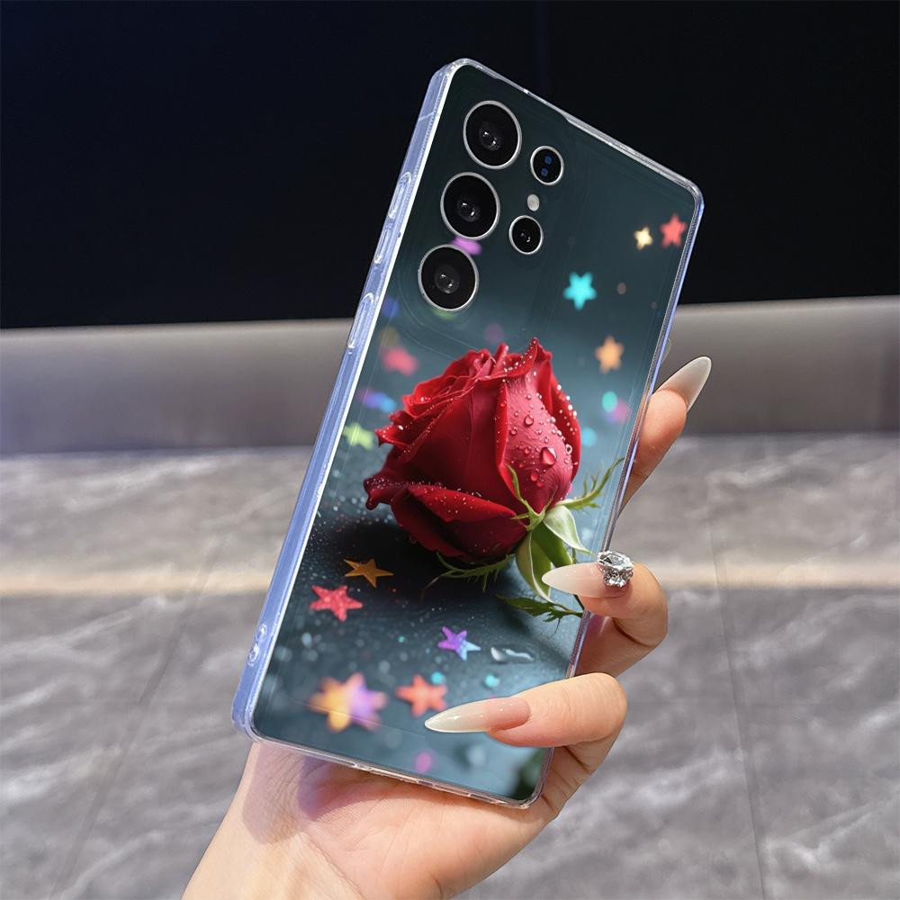 Red Rose with Sparkles Case for Samsung Galaxy S26 S25 S24 S23 S22 S21 S20 FE Plus Soft TPU Slim Fit Shockproof Cover