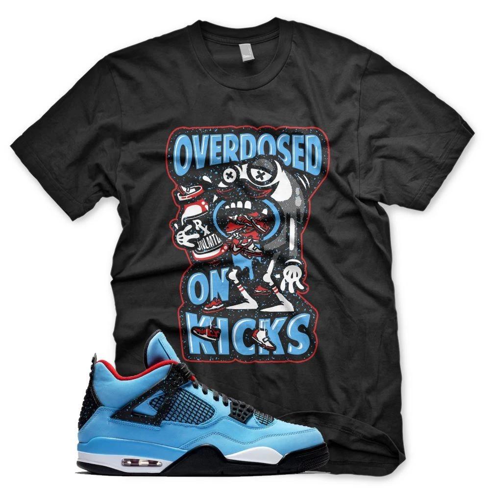 Черная футболка OVERDOSED ON KICKS для J1 4 IV Cactus Jack University Blue UNC L