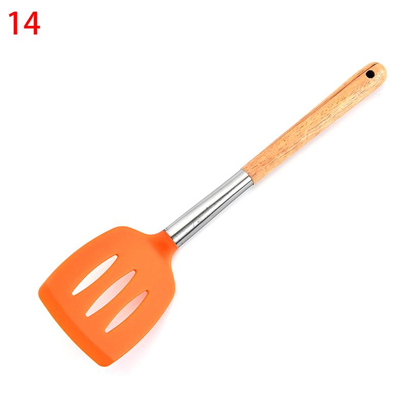 Silicone Kitchenware Non-Stick Heat-Resistant Cookware Kitchen Utensils Set Spatula Shovel Spoon Wooden Handle Cooking Tool Set