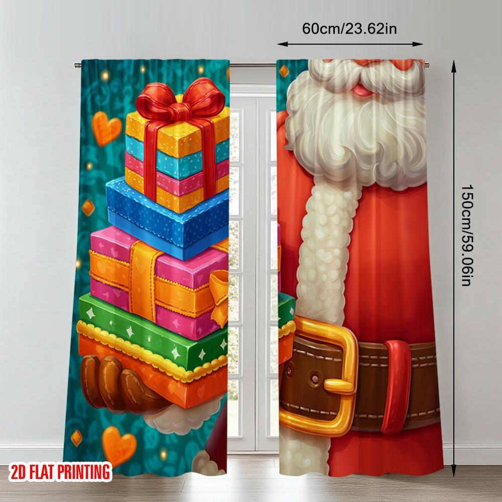 Set Of 2 Flat Printing Christmas Curtains Santa Gifts Holiday Digital Printed Polyester Drapes Family Party Decoration Curtain Made