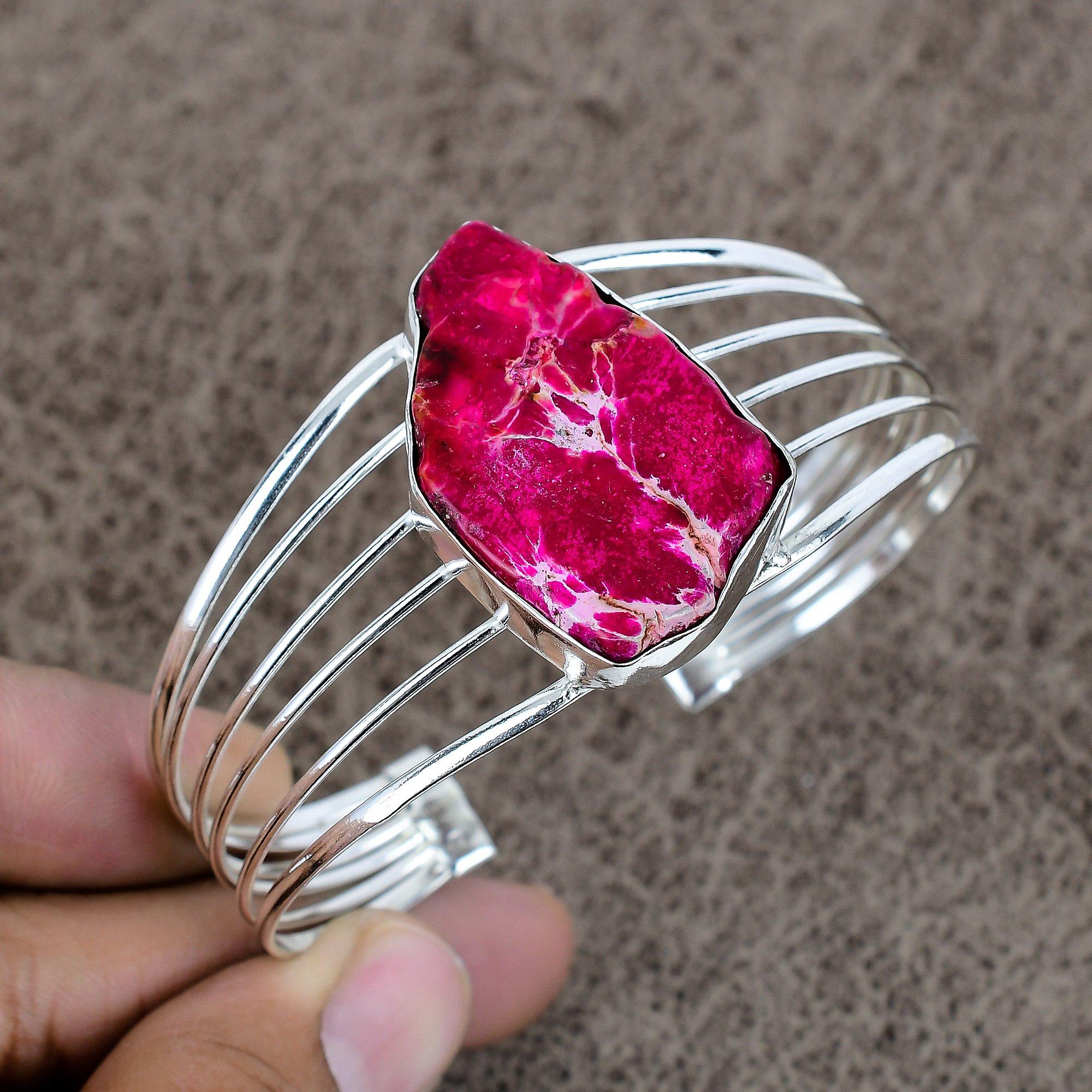 

Sea Sediment Jasper Gemstone 925 Sterling Silver Cuff Bangle Adjustable KKG-254