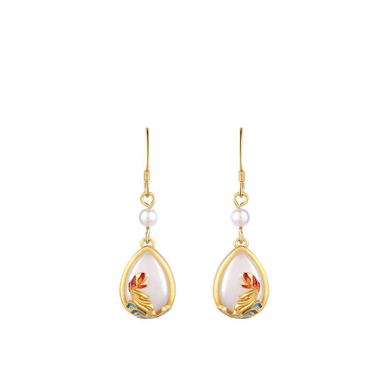 Year After Year Abundance Hetian Jade Earrings: 925 Sterling Silver Needle Palace Style Studs for Women