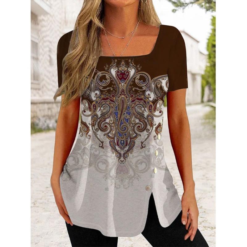 BITCED Women's Fashion Casual Square Collar Short Sleeve Blouses & Shirts