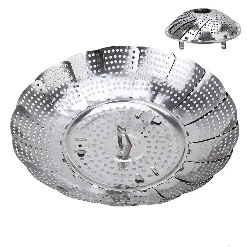 21/26/28 cm rustfri matdamper Dampstativ Skuff Kjøkken Sammenleggbar Steamer Bowl Grønnsaksfrukt Steamer Basket PC679584