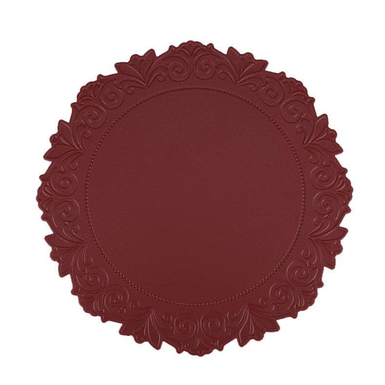 Imitation Leather Embossed Placemat: Waterproof, Oilproof, Heat-Resistant - Christmas Red & Green Floral Design