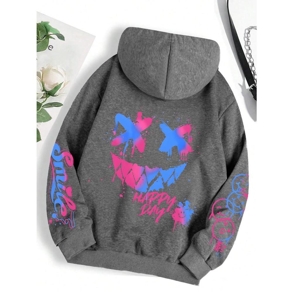 Spring Autumn Happy Day Graffiti Print Women Hoodie Street Hip Hop Hoody Fashion Hoodies Vintage Oversize Men's Clothes