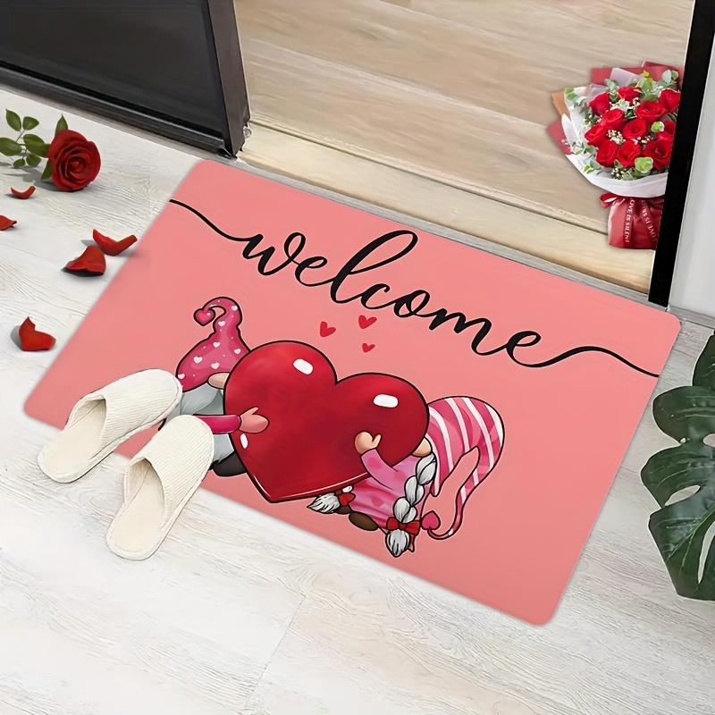 Pink cartoon dwarf heart-shaped door mat - slip mat for home decoration, suitable for entrances to living rooms, bedrooms, etc