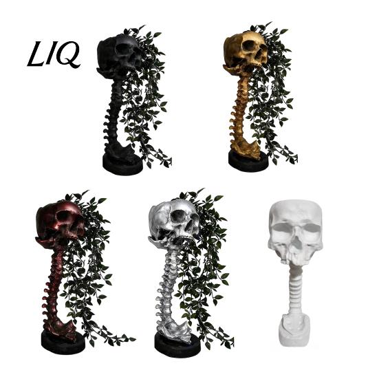 Retro Style Skull Sculpture Gothic Planter for Succulents Pothos, Creative Skeleton Flower Pot with Personalized Tattoo Shop Decor Spine Column,