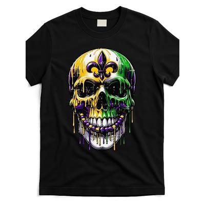 European Sizes Men's Mardi Gras Mardi Gras Skull & Fleur De Lis Short Sleeve Shirt - Glossy Finish All-Season Top with Drop Shoulder