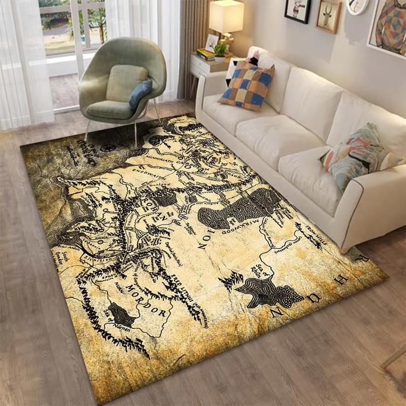 Alfombra de Área con Patrón de Anillo del Mapa de la Tierra Media, Alfombra Grande para Sala de Estar, Dormitorio, Sofá, Felpudo Decorativo, Alfombra de Piso Antideslizante para Niños