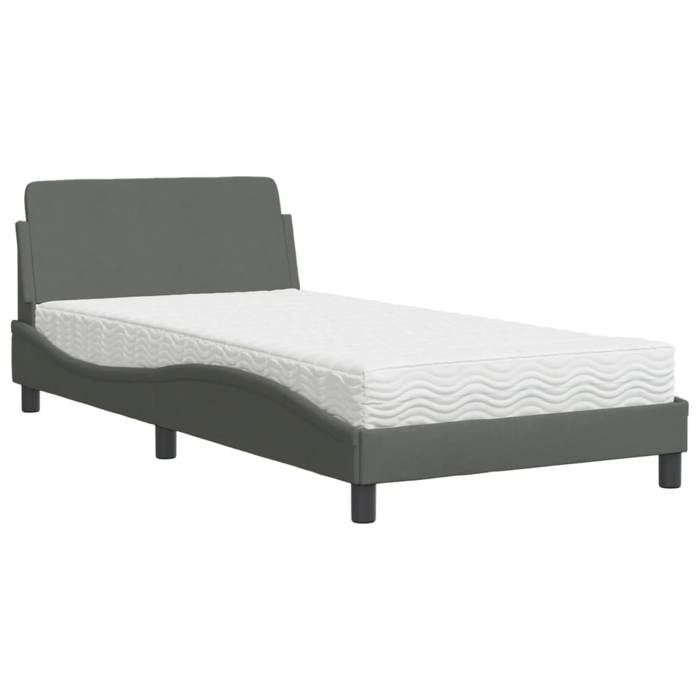 VidaXL Lit avec matelas gris foncé 100x200 cm tissu 3208345