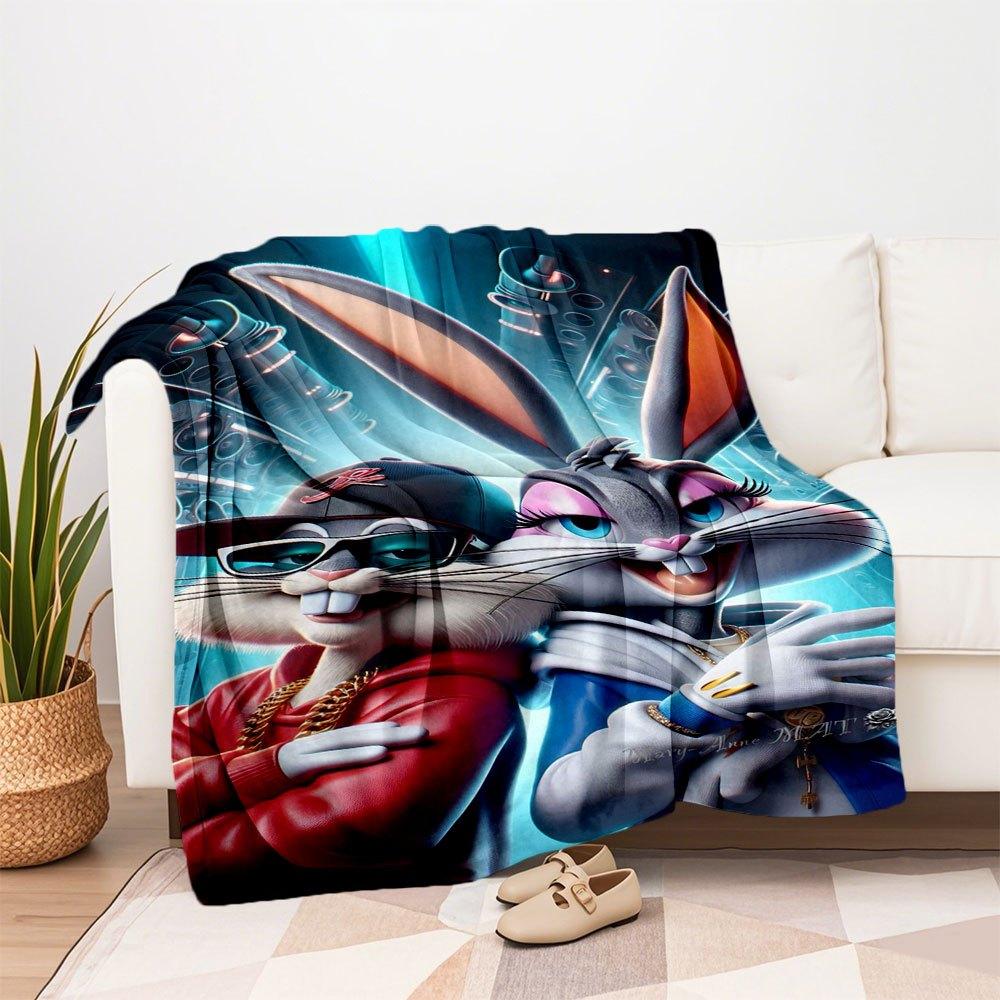 "Looney Tunes: Bugs Bunny & Lola Bunny Streetwear Art Print"Blanket Flannel Throw Blanket for Sofa, Bed, Travel, Camping, Office