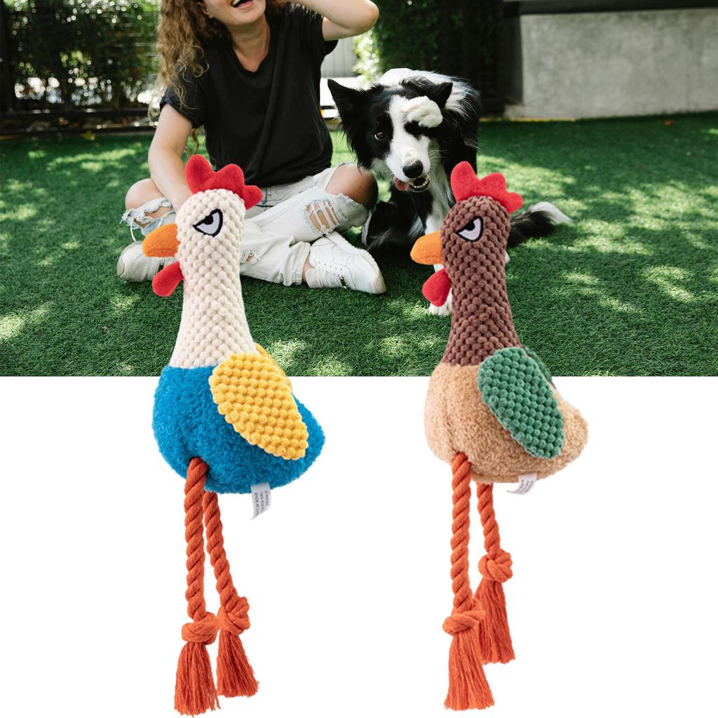 Squeaky Plush Rooster Dog Chewing Rope Toy With Soft Cotton Soothing Teething Toy For Indoor Outdoor Pet Entertainment
