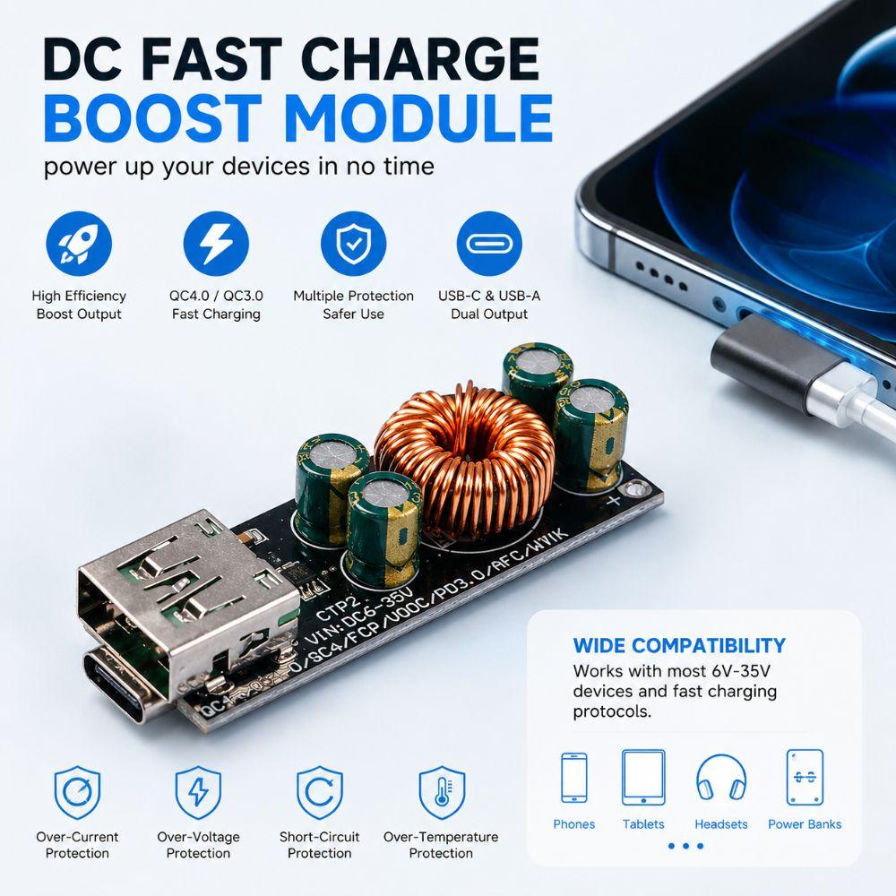 60W 6-35V Fast Charging Module USB Type C Quick Charge Adapter Step-Down Power Module Mobile Phone