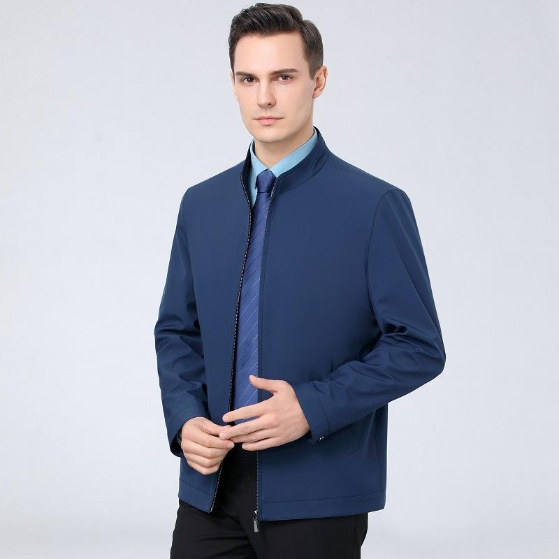

High-end Mulberry Silk Jacket Men s Stand-up Collar Business Casual Spring and Autumn New Solid Color Middle-aged Iron-free Coat Jacket 205