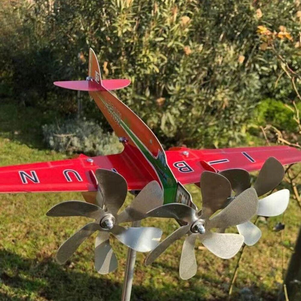 Kovové 3D větrníky Korouhvička Letadlo Větrné vrtule Zahradní dekorace Letadlo Větrný mlýn