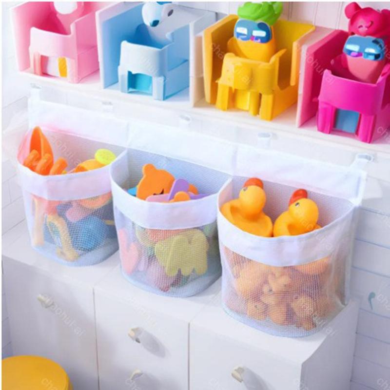 Bathroom Kids Toy Storage Bag - Multi-Compartment Wall Hanging Organizer with Drainage Holes, Large Capacity & Anti-Mold Mesh
