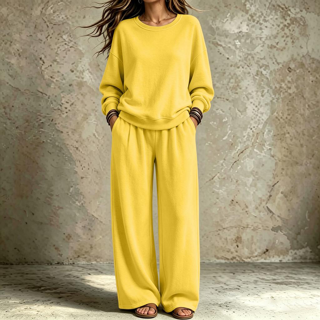 Women's Trendy Casual Neck Sweatshirt and Pants Set for Fall Winter, Comfortable Two Piece Outfit