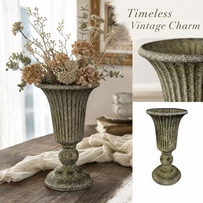 Vintage Vase, Distressed Gray Tabletop Planter for Living Room Dining Table, Decorative Dried Flower Holder