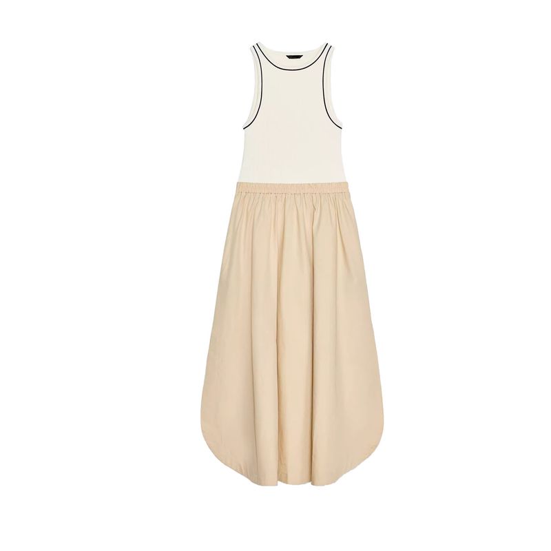 Autumn New Women Clothes Round Neck Sleeveless Vest Poplin Patchwork Midi Dress 8372046 8351224